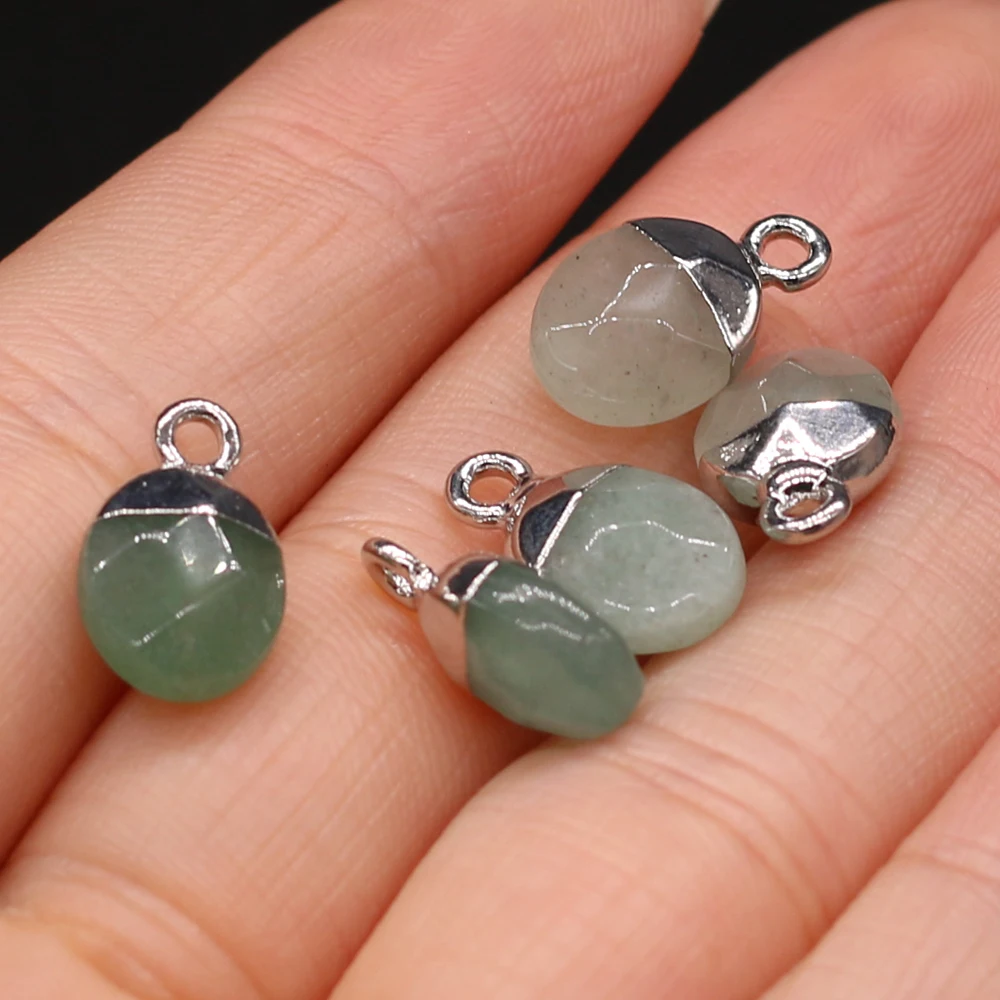 Natural Stone Gem Green Aventurine Oblate Pendant Handmade Crafts DIY Necklace Bracelet Earrings Jewelry Accessories Gift Making