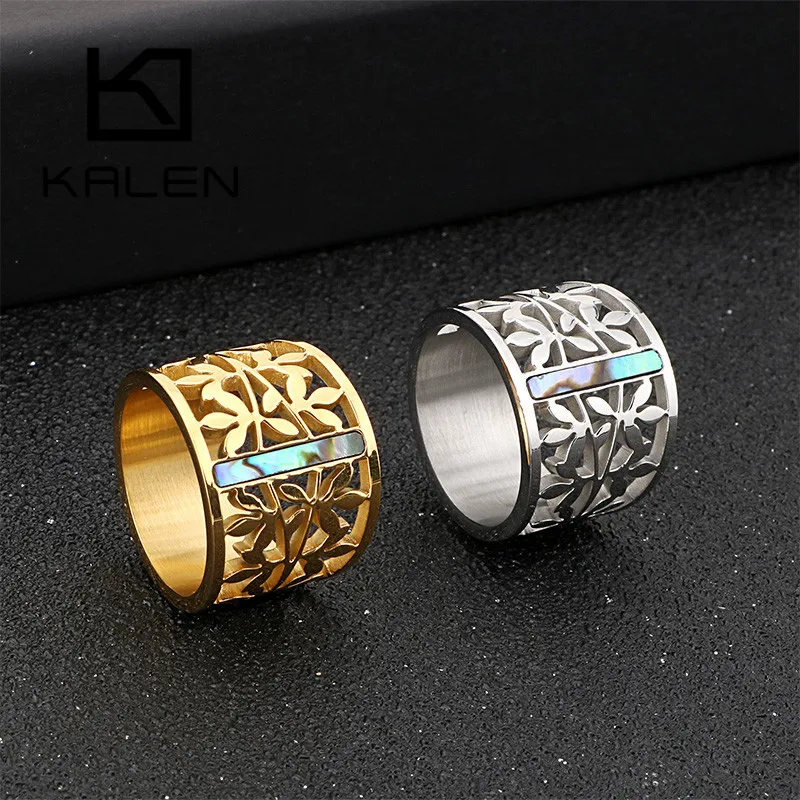 KALEN New Stainless Steel Rings For Women Fashion Hollow Branch Flower Gold Color Rings Mujer Bague Party Jewelry