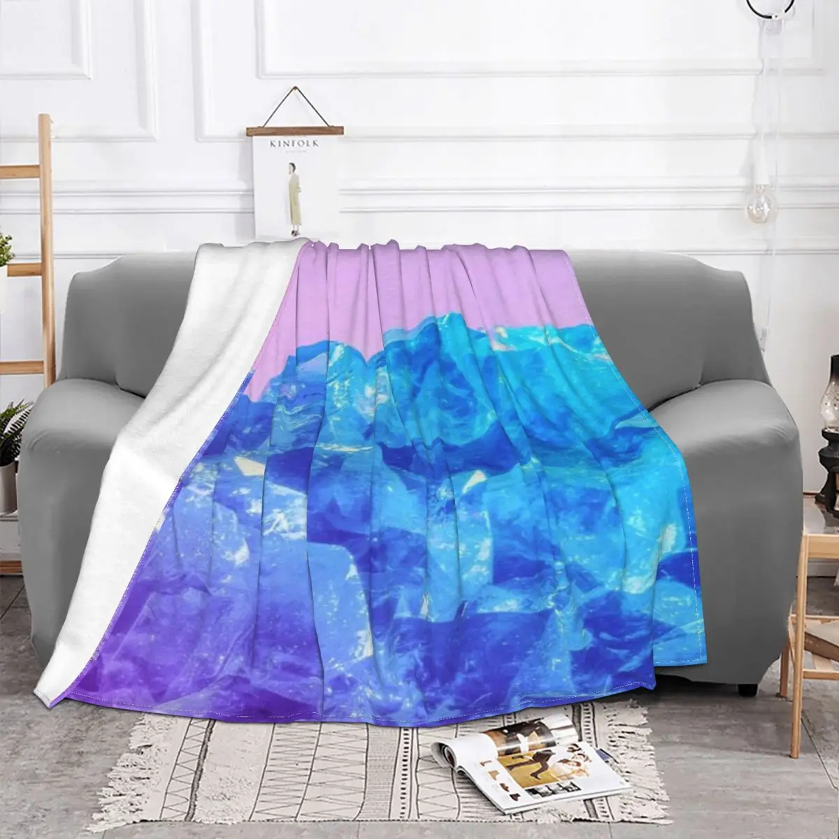 Manta con cristales en azul, púrpura y rosa, colcha a cuadros para cama, manta de Picnic para bebé