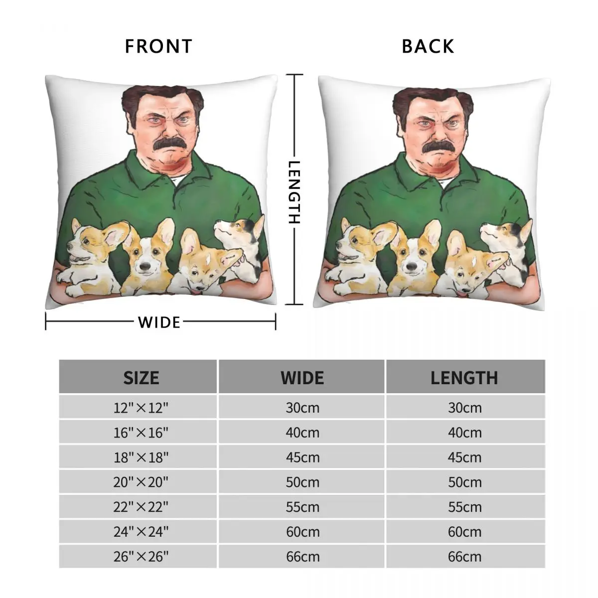 Ron Swanson Holding Corgi Puppies Square Pillowcase Polyester Linen Velvet Zip Decor Room Cushion Cover