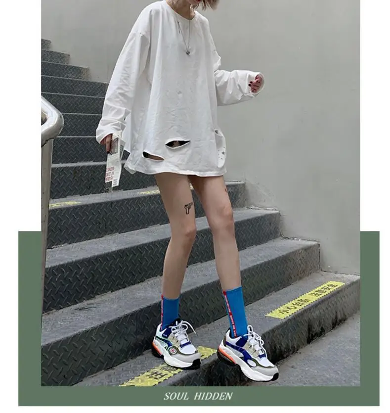Fashion Socks Women Fluorescence Colour Sock Female Tide Street Section Korean Socks Stripe Letter Sports Socks 3 Pair/Box
