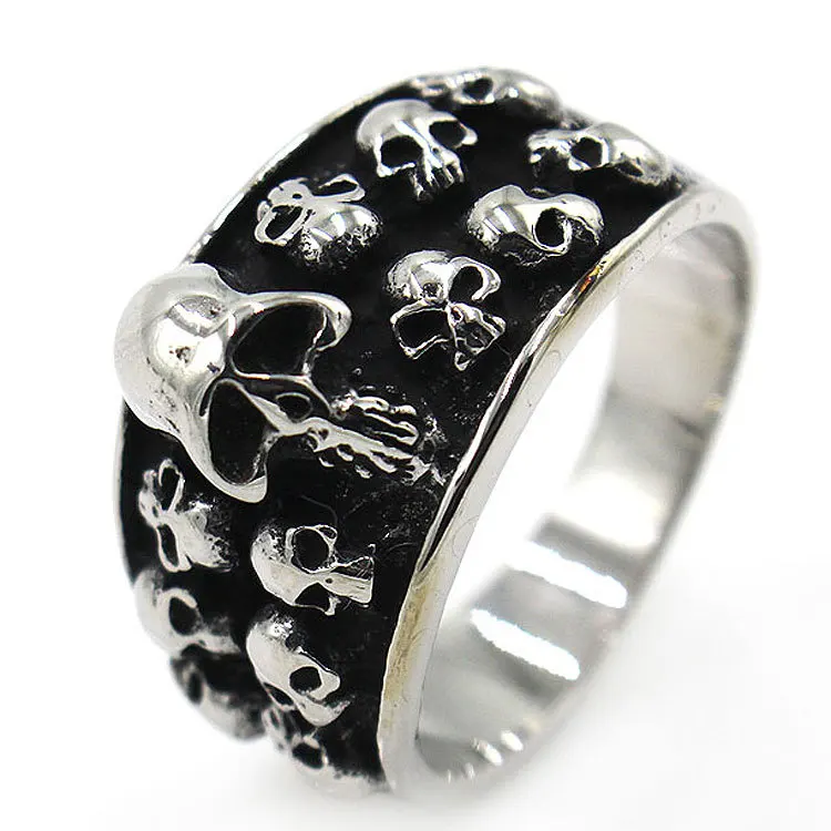 AsJerlya 2021 New Arrival Titanium Stainless Steel Men's Punk Skull Rings For Men Gothic Biker Jewelry Accessories Dropshipping