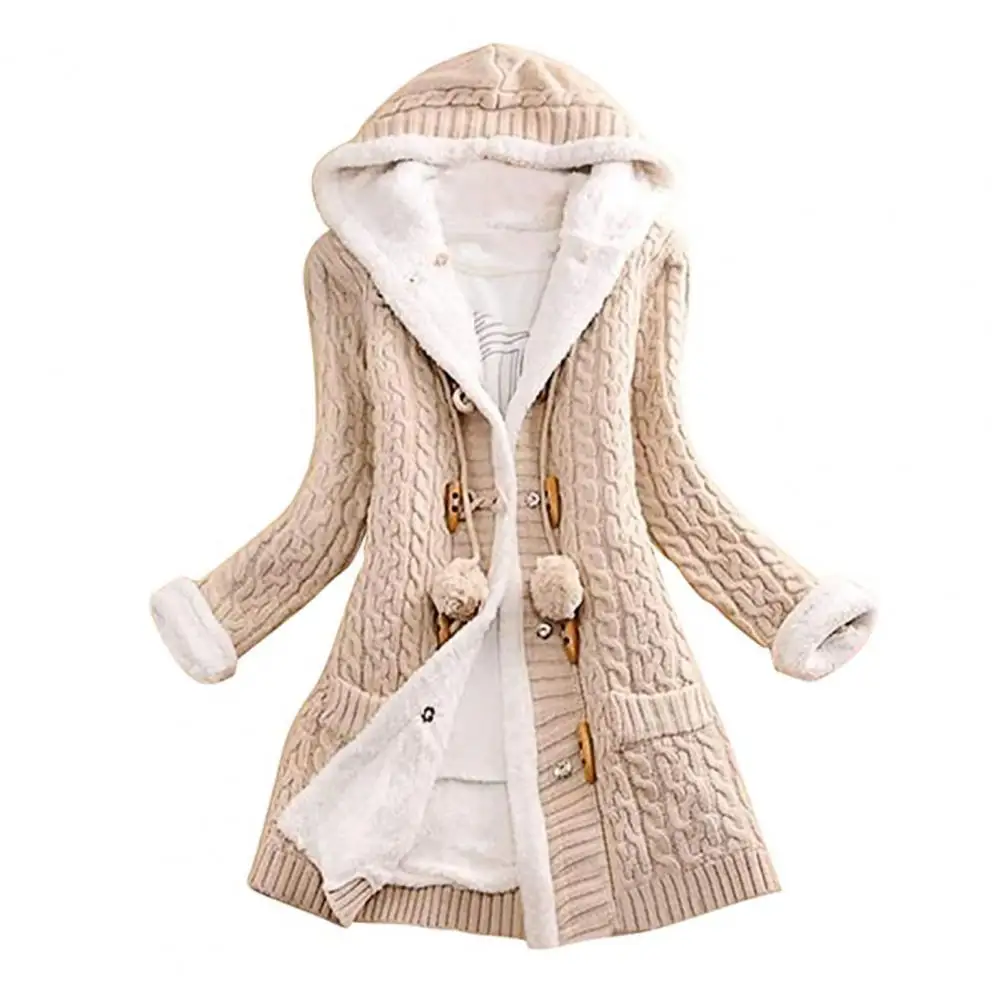 Dress apparel Women Cardigan Faux Fur Mid-Length Solid Color Woolen Yarn Winter Warm Jacket for Women Outdoor