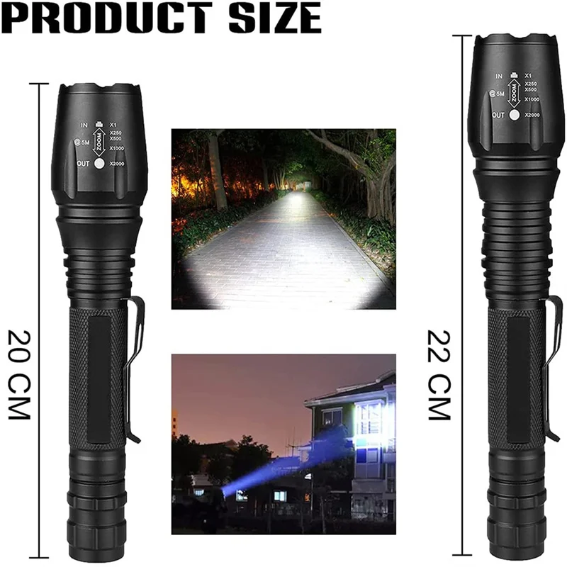 1 Or 2Pcs 100000 Lumens High Bright Power Led Flashlight Zoomable Torch Tactical Flashlight Waterproof Hand Lamp Best Camping