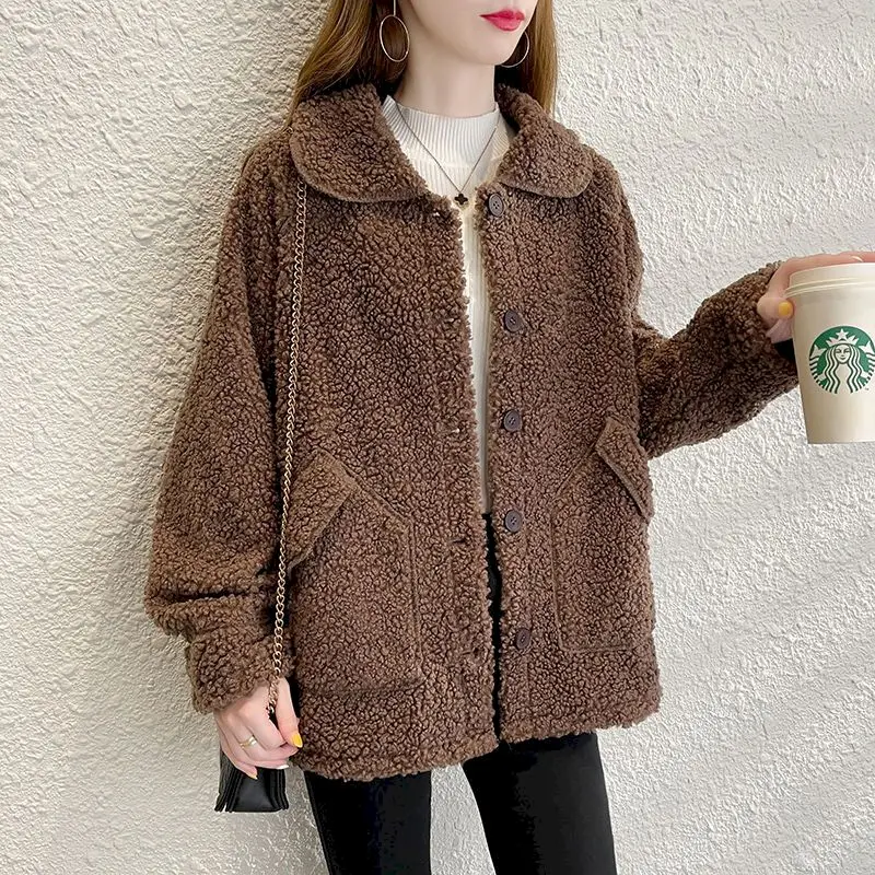 Lamb Fur Coat Women Clothes 2024 Autumn Winter New Korean Loose Versatile Fashion Warm Jackets Casual Outerwear Womens Jacket