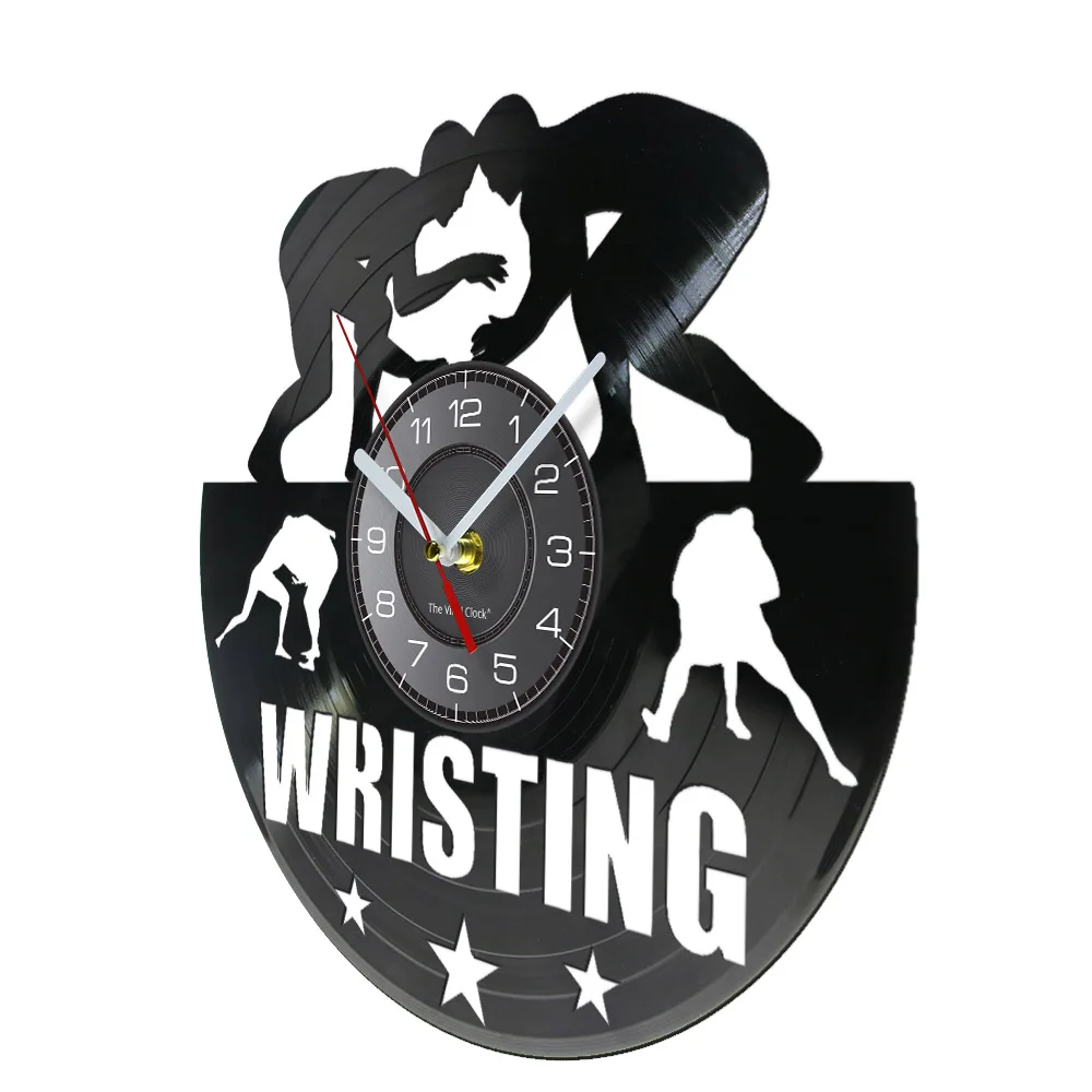 Wrestling Competitive Vinyl Album Record Clock Wristing Combat Sport Fight Club Decorative Clock Wall Watch Wrestler Man Decor