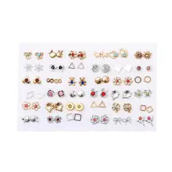 36Pairs/Set Women Colorful Acrylic Crystal Small Stud Earrings Sets Girl Heart Star Flower Moon Crown Plastic Earring Jewelry