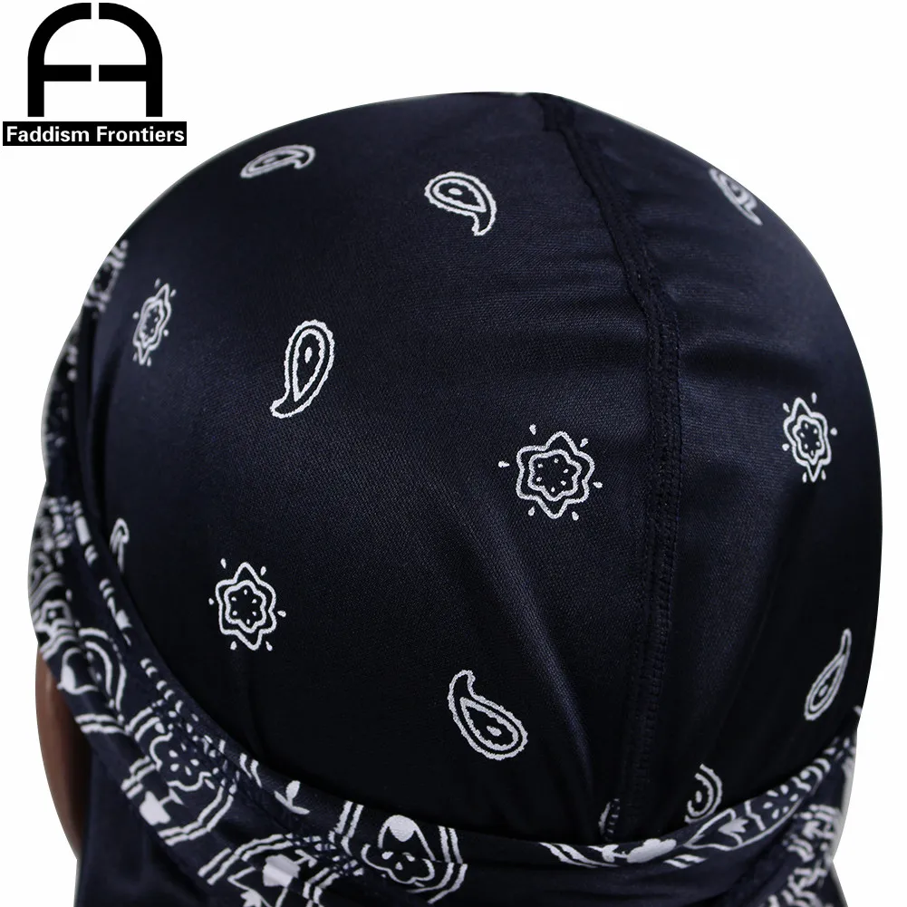 Premium Herren Seide Durag Paisley Design Druck Seidige Durags Lange Träger Kopfbedeckung Kopftuch Wellenkappe Headwrap Durags – Detail 4