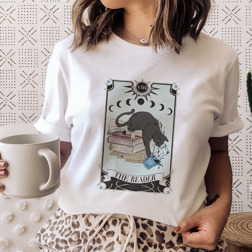 Tee Fashion T-shirts Books Cats Tarot Vintage New Women Summer Tshirt Top Lady Print Female Clothes Short Sleeve Graphic T-Shirt