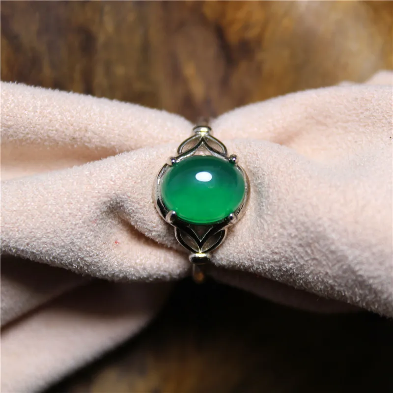 Liemjee Personality Fashion Jewelry Green Agate Silver Plated Cat Bear Fox Ring For Women Feature Concise Namour Charm Gift