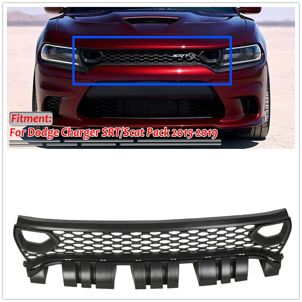 

Front Grille Racing Grills For Dodge Charger 2015-2019 SRT Scat Pack Daytona W/ Dual Intake Hole Upper Bumper Intake Hood Mesh