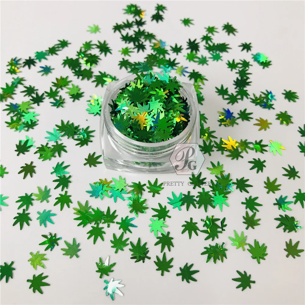 

PrettyG 1 Box Weed Leaves Shape Holographic Glitter Sequins for Resin DIY Making Art Craft Nail Makeup Decoration Accessories