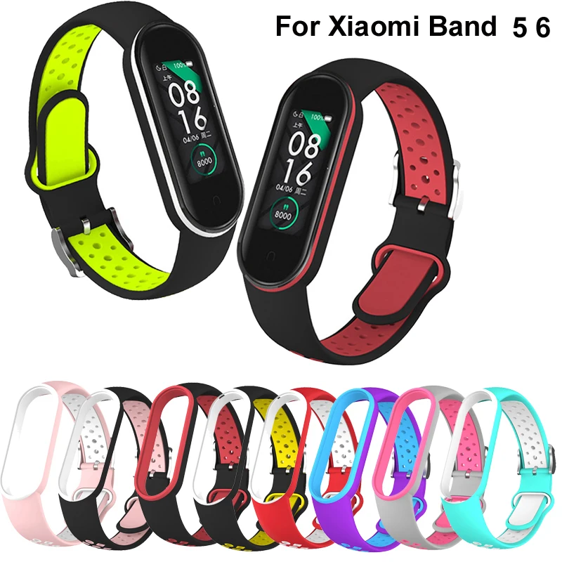 Belt For Xiaomi Mi Band 5 6 Two-color Silicone Bracelet Sport Breathable Strap For Miband 5 Miband7 Replacement Wristband