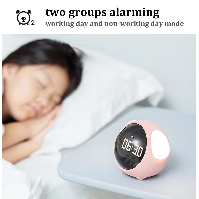 Cute Expression Alarm Clock Multifunctional Bedside Voice Control Night Light Chargeable Child Alarm Clock Snooze Function