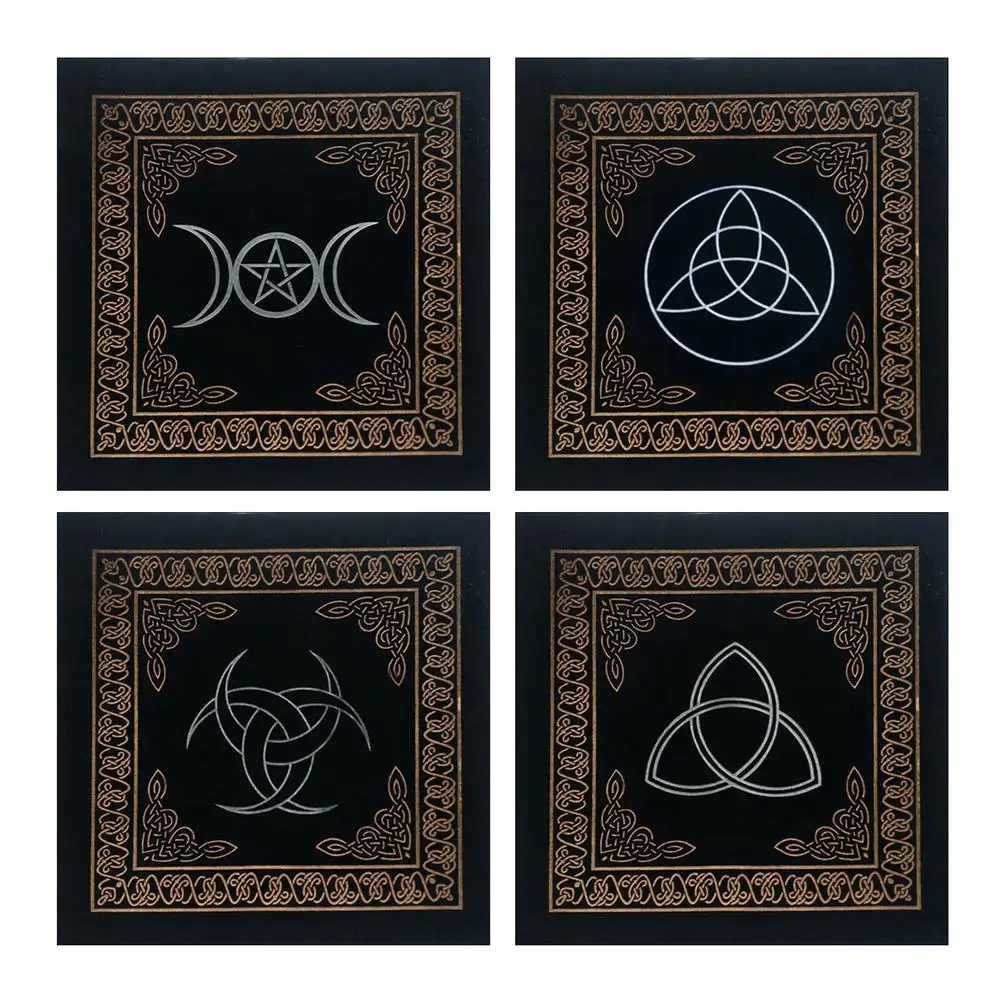 0.5x0.5m Triple Moon Pentacle Pentagram Altar Cloth Divination Astrology Tarot Cards Game Tablecloth Velvet Board Game Pad