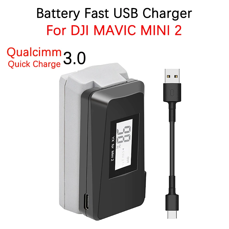 For DJI MAVIC MINI 2 Drone QC3.0 Battery Fast USB Charger With Digital Display LED Indicator Light TYPE-C Port Cable Accessories