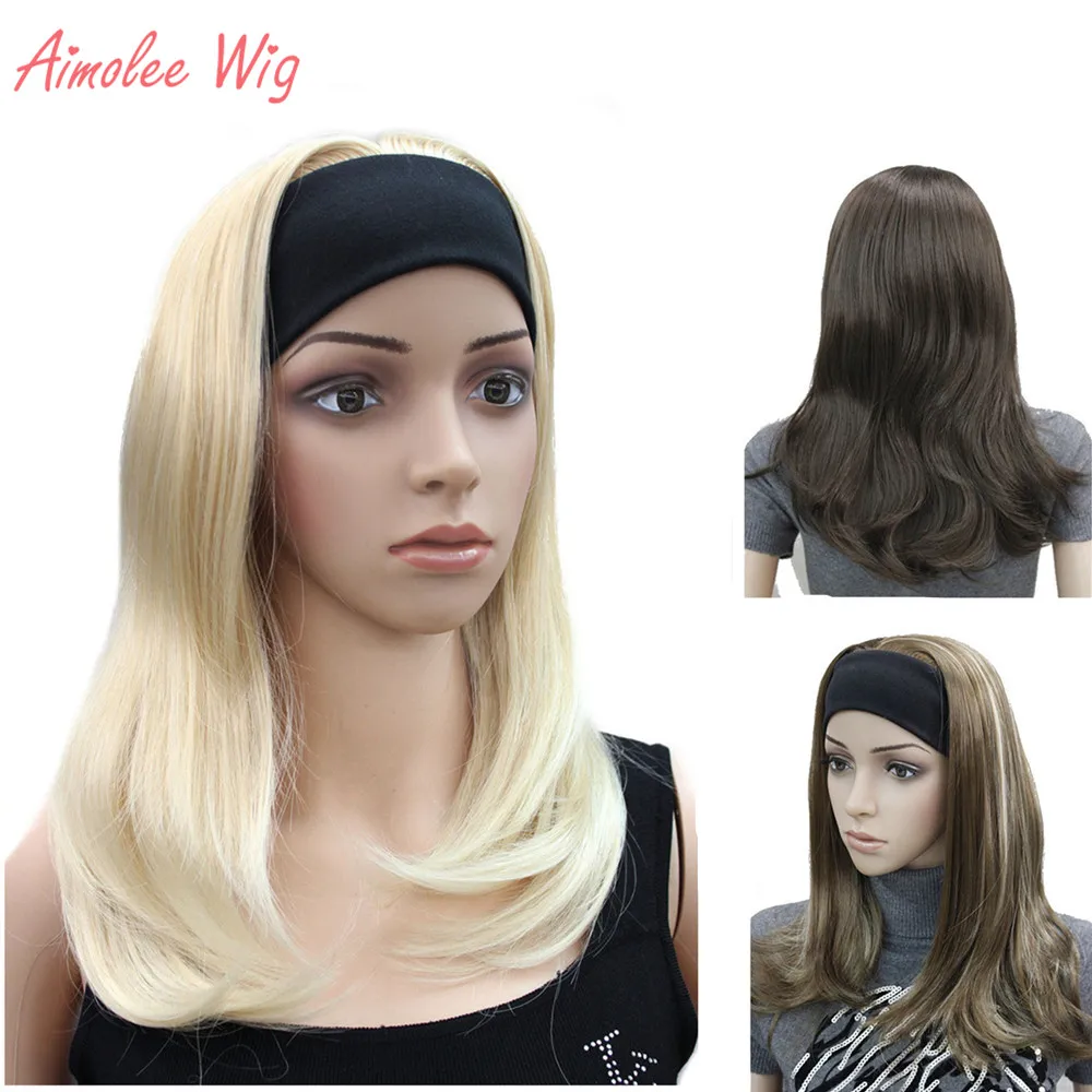 Aimolee Headband Wigs Women Synthetic Long straight Hair Blonde/Black Natural Wigs Cosplay