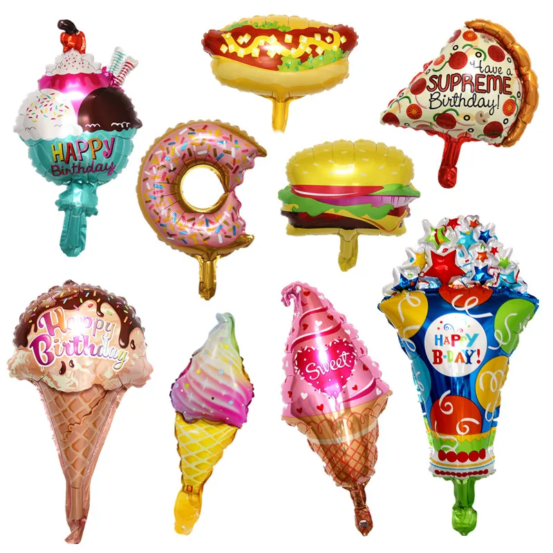 

Ice Cream Pizza Burger Hot Dog Donut Aluminum Film Balloon Birthday Children's Day Valentine's Day Party Decoration Baby Gift Pa