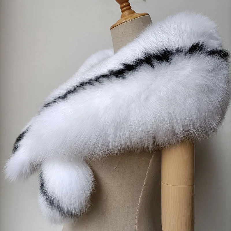 Real Fox Fur Shawl Fashion Warm Fluffy Winter Genuine Fox Fur Scarf  Big Size Fashion Genuine Fur Cap Shoulder Warmer Female