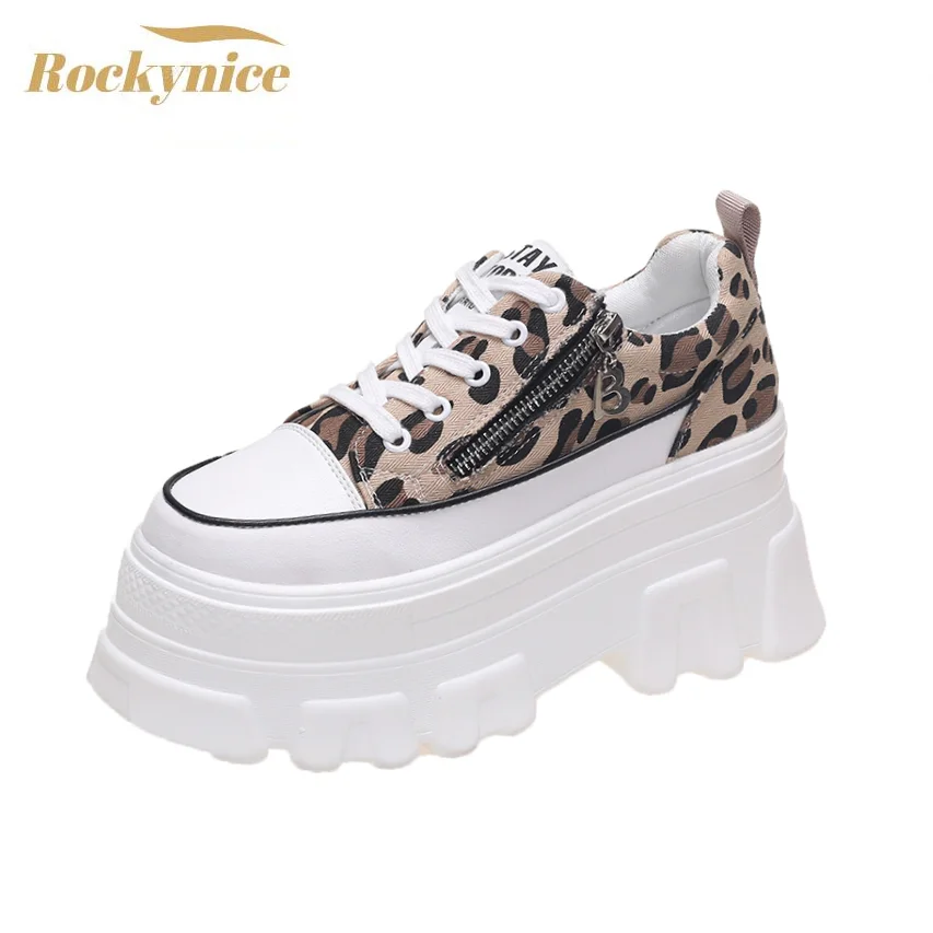 2021 Thick Bottom Sneakers Women Casual Platform Canvas Shoes Ladies Leopard Vulcanized Shoes Chunky Sneakers Woman Basket Femme