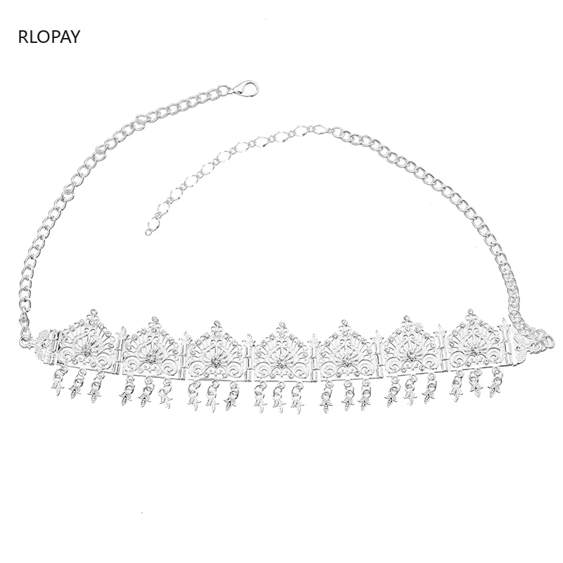 Piezas de Metal para el cabello de boda, accesorios nupciales con borlas de diamantes de imitación chapados en oro, diadema de plata de lujo, cadena para el cabello para novias árabes