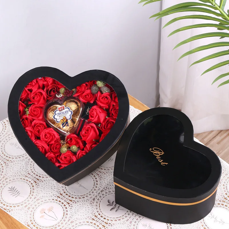 

Heart Shape Flower Gift Box Ribbon Handheld Flower Box with Never Fading Roses Favors Valentine's Day Annesary Gift Wrapping Box