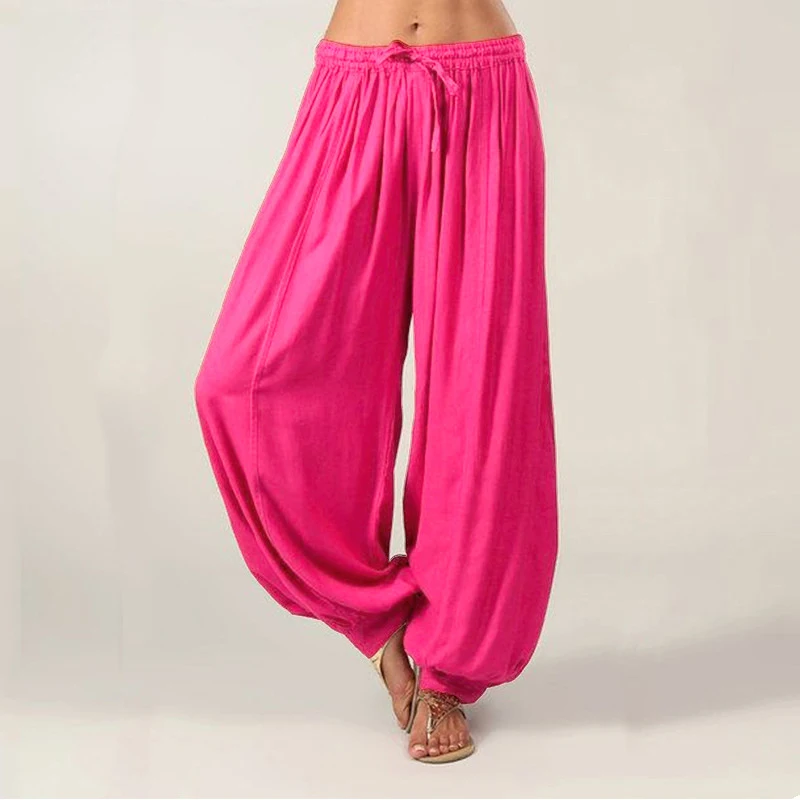 Pantalones bombachos de lino para mujer, pantalón holgado informal de talla grande, Color sólido, para fiesta y Cosplay, verano, 2023