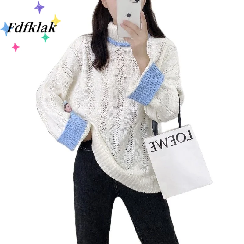 Fdfklak Retro Japanese Turtleneck Sweater Women Spring Autumn Korean Loose Pullover Sweater Jumper Jerseys Mujer Invierno