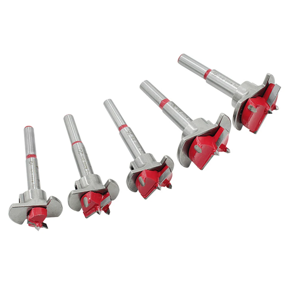 ALLSOME Drillpro 5Pcs Forstner Drill Bit Set 15 20 25 30 35mm Wood Auger Cutter Hex Wrench Woodworking Hole Saw For Power Tools