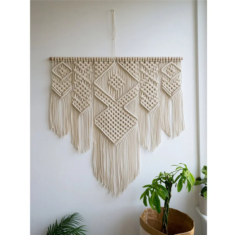 100*110CM Large Macrme Tapestry Indoor Wall Hanging Tassel Boho Decor Hand-woven Cotten Rope Tapestry  for Weeding Background