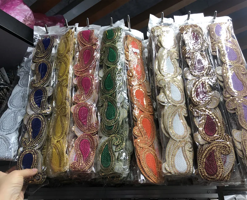 10yards  13color  Colorful Sequins Lace Ribbon African Embroidered Flower Trim Tape Iron On Fabric Diy Clothe Headdress Materi