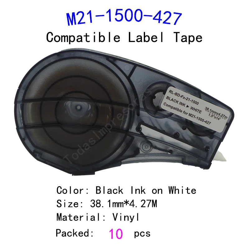 10 Pack Compatible M21-1500-427 Ribbon Labeling Tapes Black on White Film Work with Portable Printer BMP21-PLUS fita de etiqueta