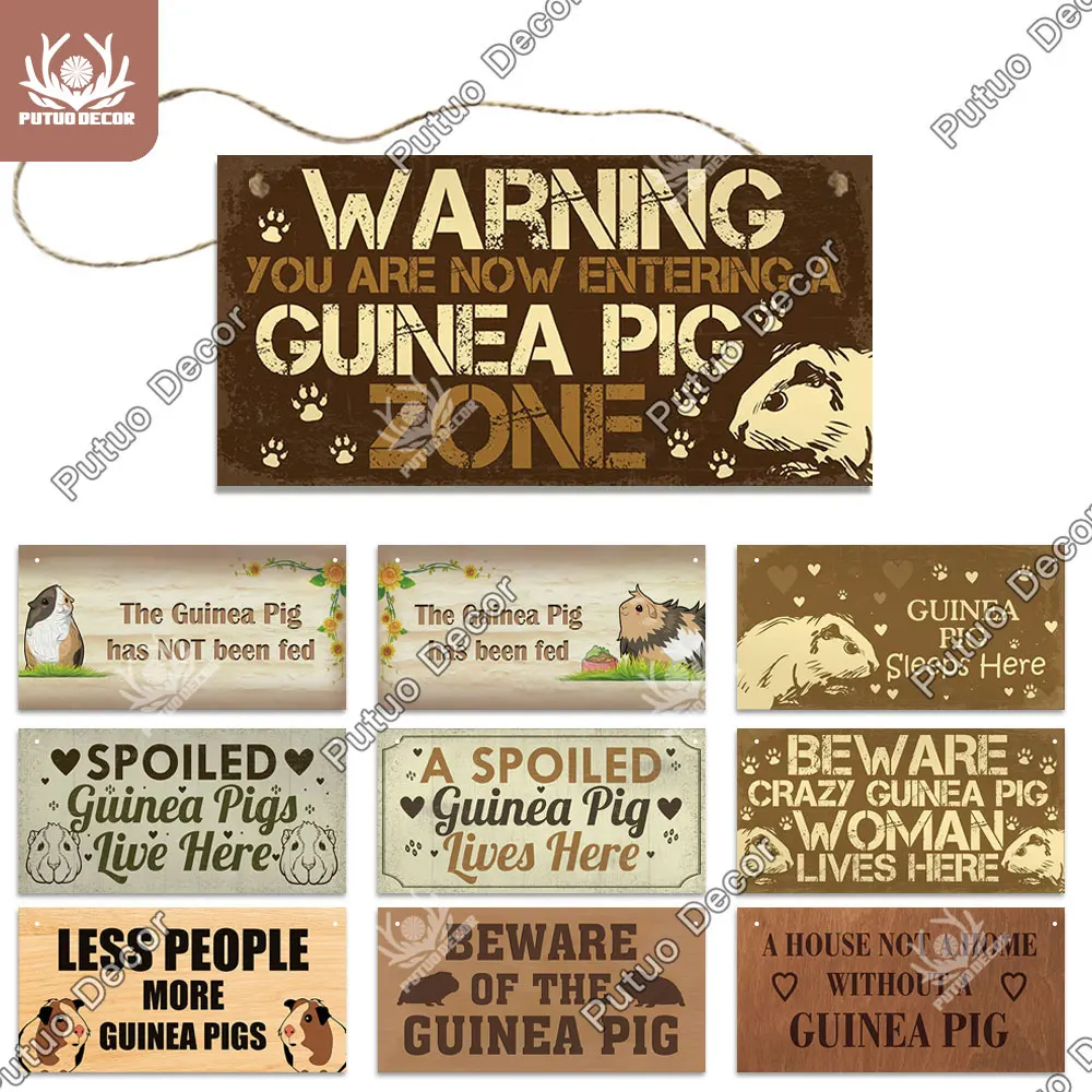 Putuo Decor Guinea Pig Signs Wooder Hanging Plaque Decorative Plaque Gifts for Guinea Pig Lover Pet House Decoration Home Decor