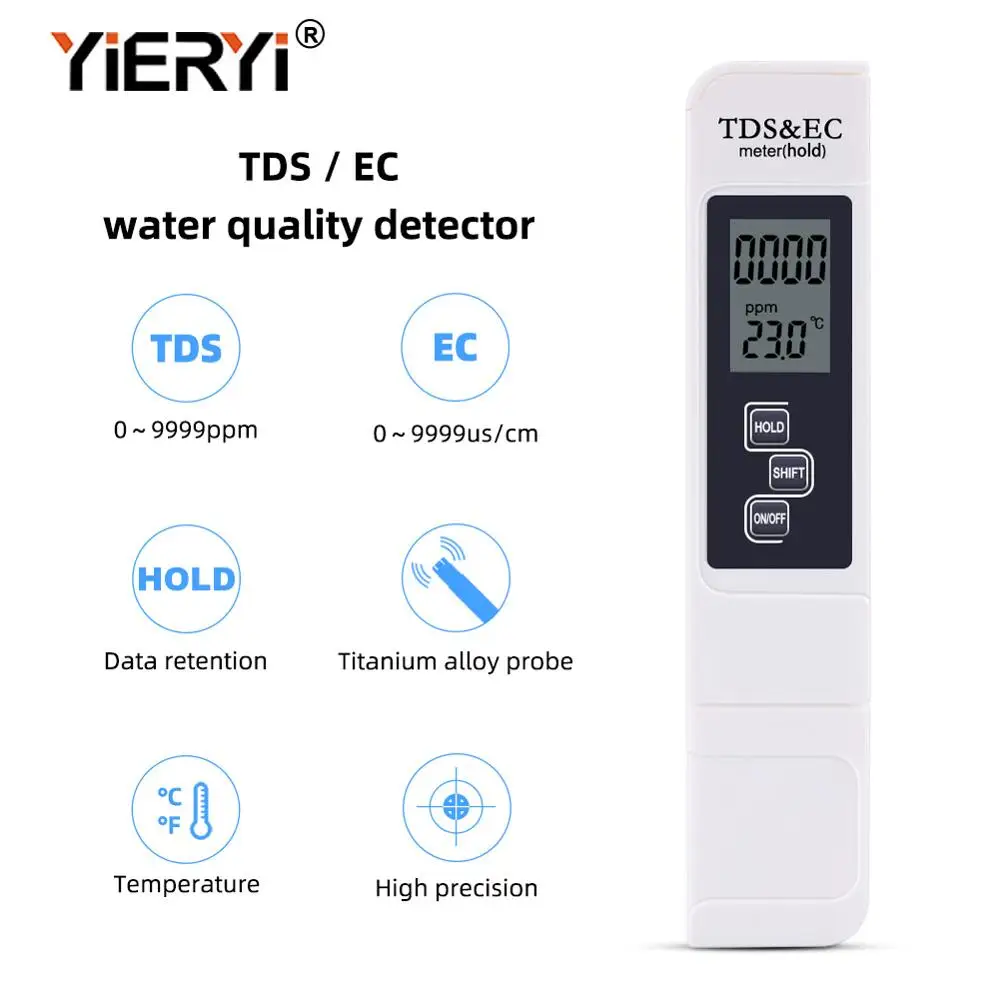 10PCS/LOT TDS Tester, EC meter, conductivity meter, water measurement tool,Function 3 in 1, 0-5000ppm,High Quality