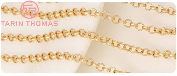 (4292)2 Meter 2MM 2.5MM 3MM 24K Champagne Gold Color Plated Brass Round Link Chains Necklace Chains Quality Jewelry Accessories