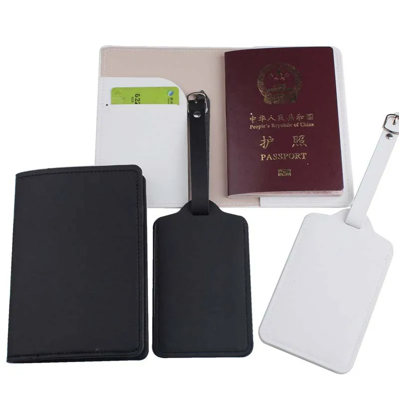 

New 2pcs/set Black&White Passport Cover Luggage Tag PU Leather For Travel Accessories Case Label Tag Passport Holder