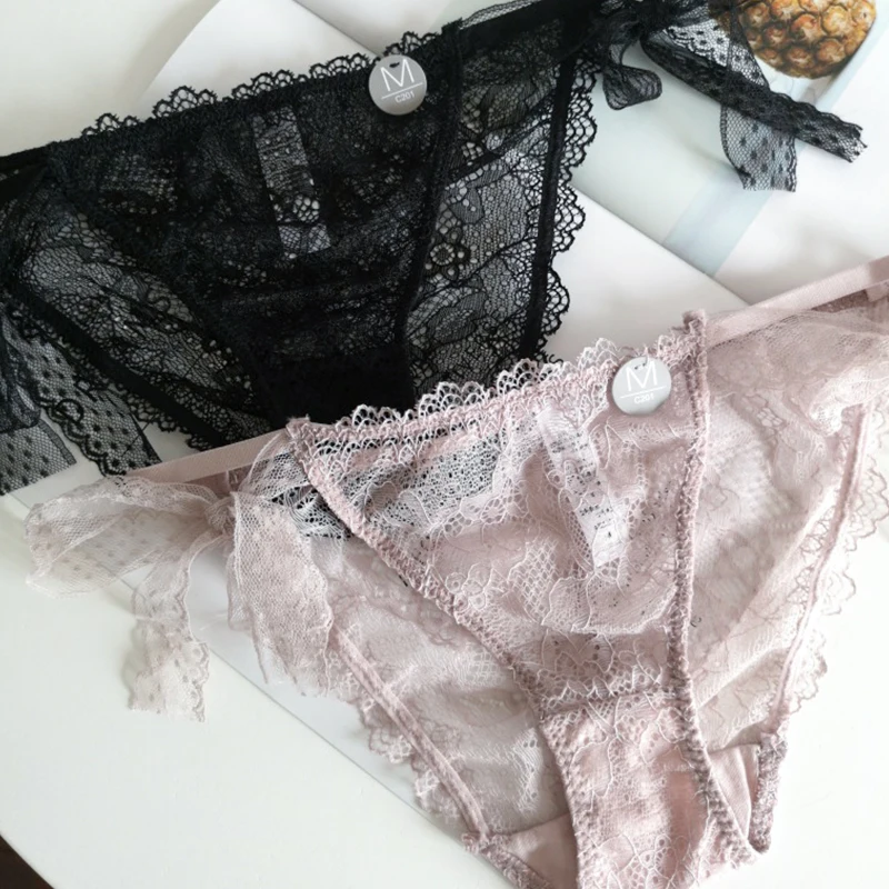 Women\'s Sexy Underwear Lace Panties One Piece Seamless Panties Hollow Out Underpants Female Briefs Low Waist Lace Up Underwear