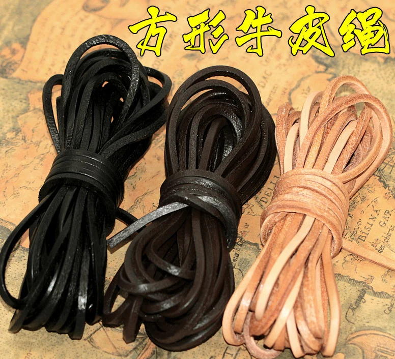 5meter/lot 3MM  Natural square Cowhide Genuine leather rope, Leather strip rope  for leather craft Jewelry bag diy