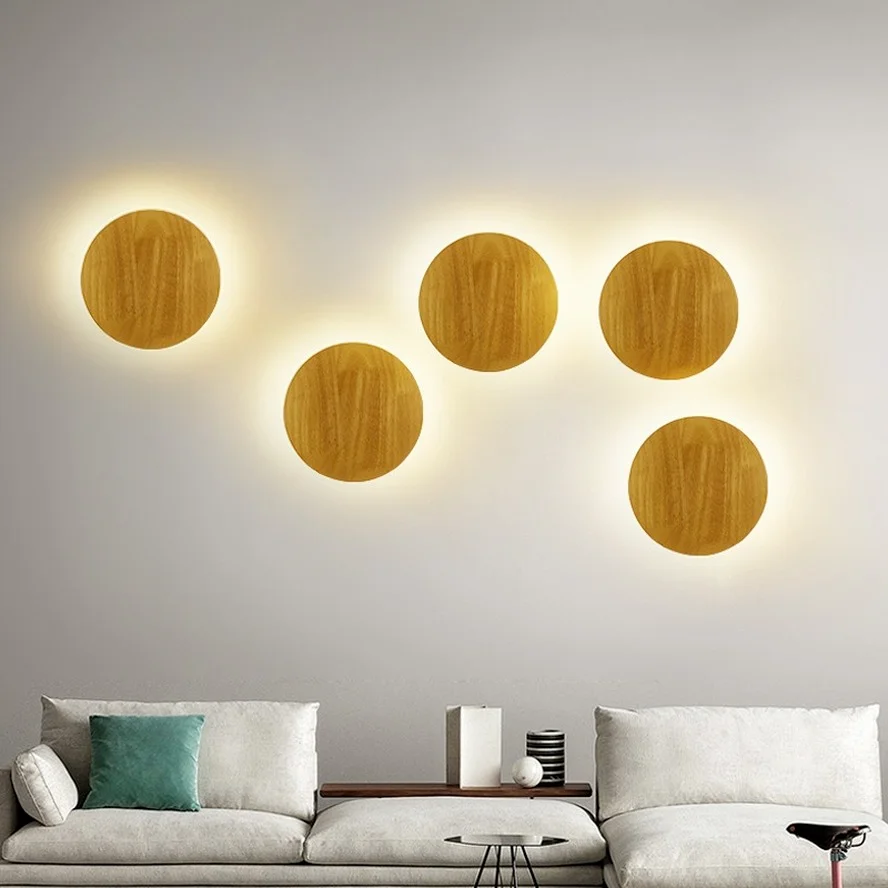 

OuuZuu Wooden LED Wall Lamp Craft Round Oval Shape with Light Decorative Lamp Source Wall-mounted Indoor Lighting Simple Style