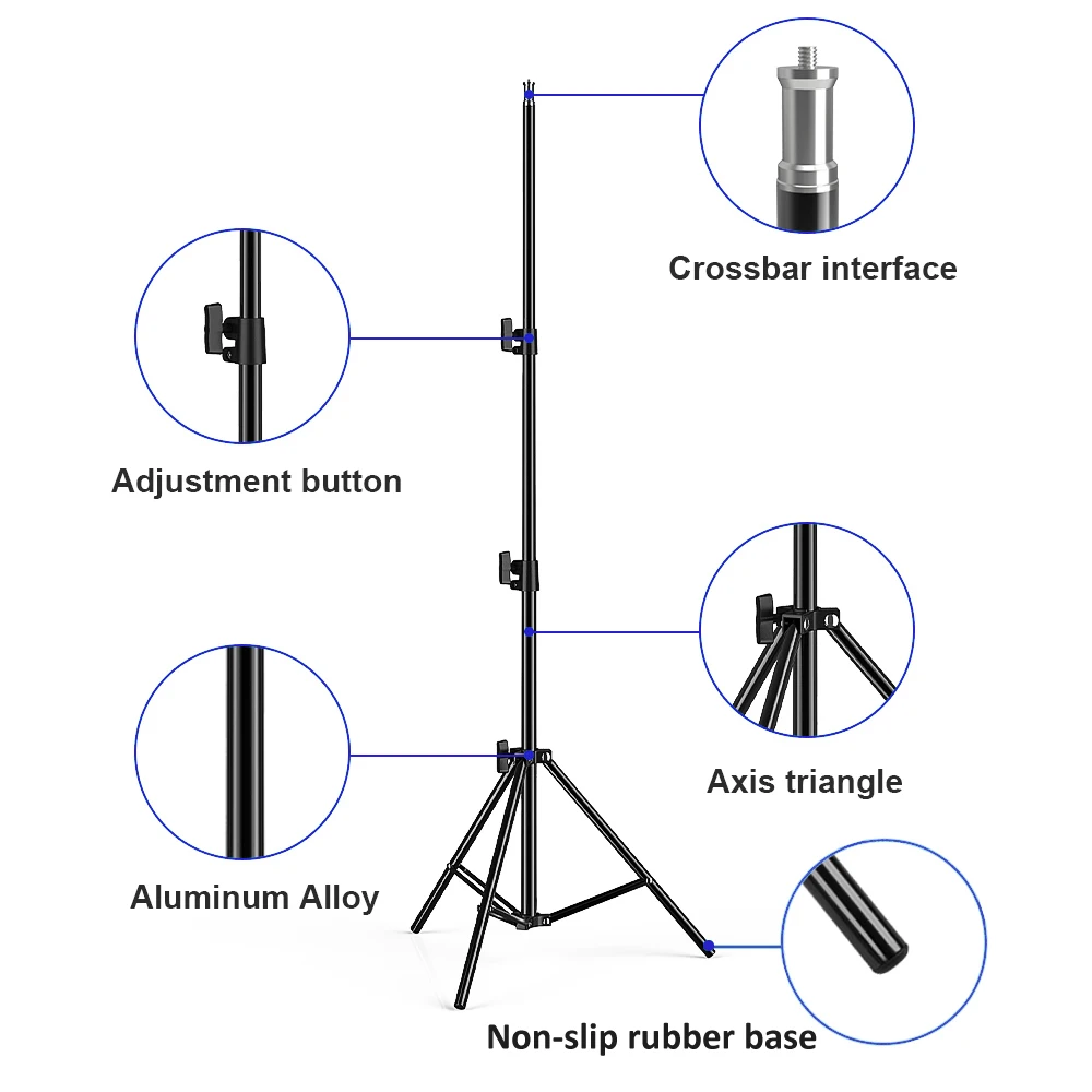 Aluminum Tripod Stand with 1/4 Screw Head for Photography Lighting Softbox Camera Smartphone Ring Light Stand Tripode 1.1/1.6/2M