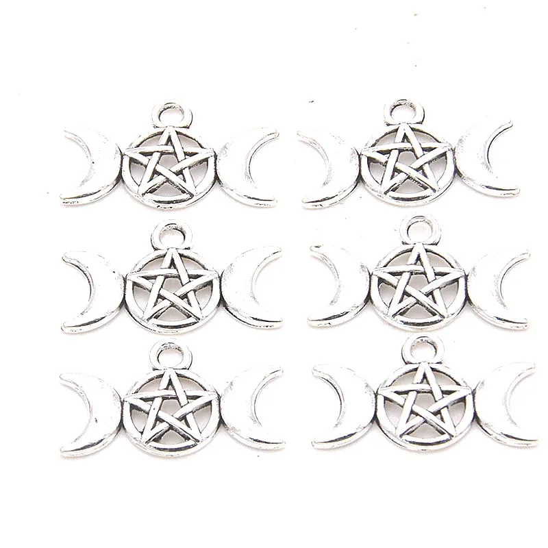 40Pcs 13*22mm 2 Color Zinc Alloy Vintage Hollow Out Round Pentagram Moon Connectors Pendants Jewelry Making DIY Handmade Craft