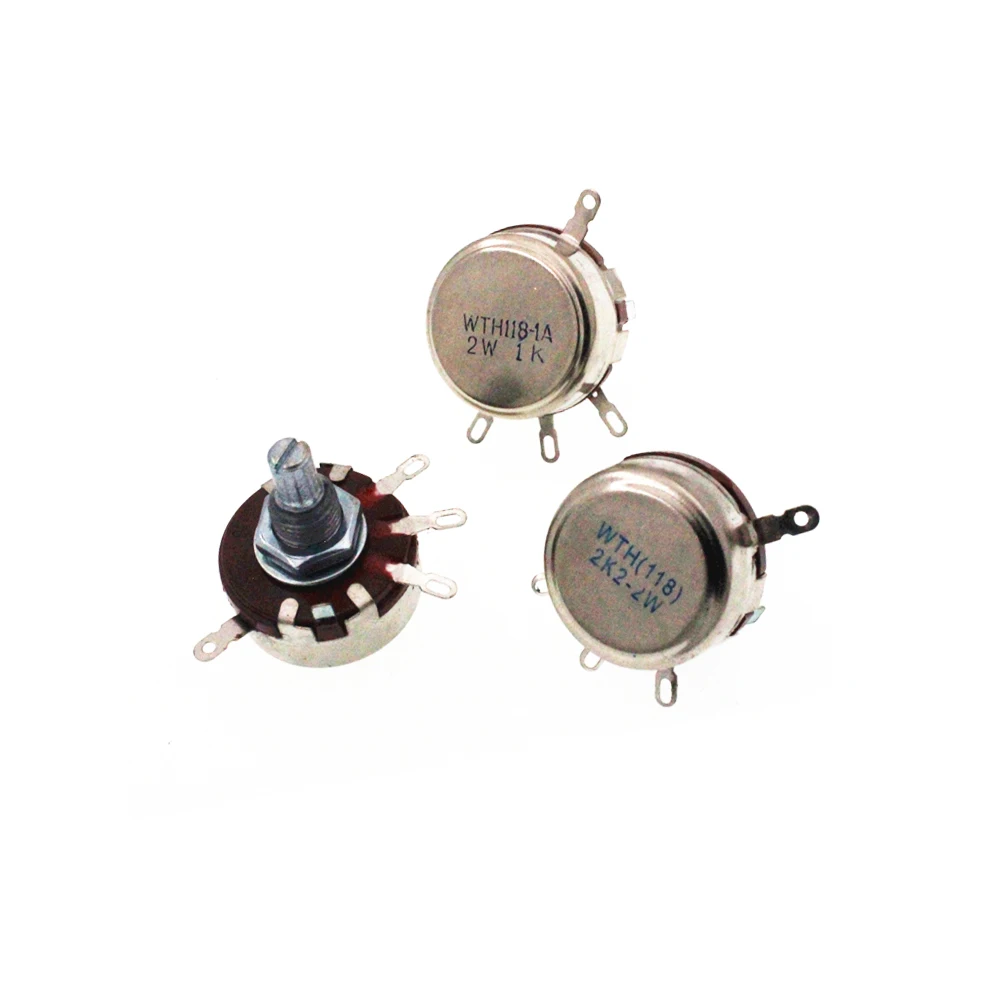 WTH118 2W 1A Potentiometer 470R 1K 2.2K 4.7K 10K 22K 47K 100K 470K 560K 1M Round Shaft Carbon Rotary Taper Potentiometer