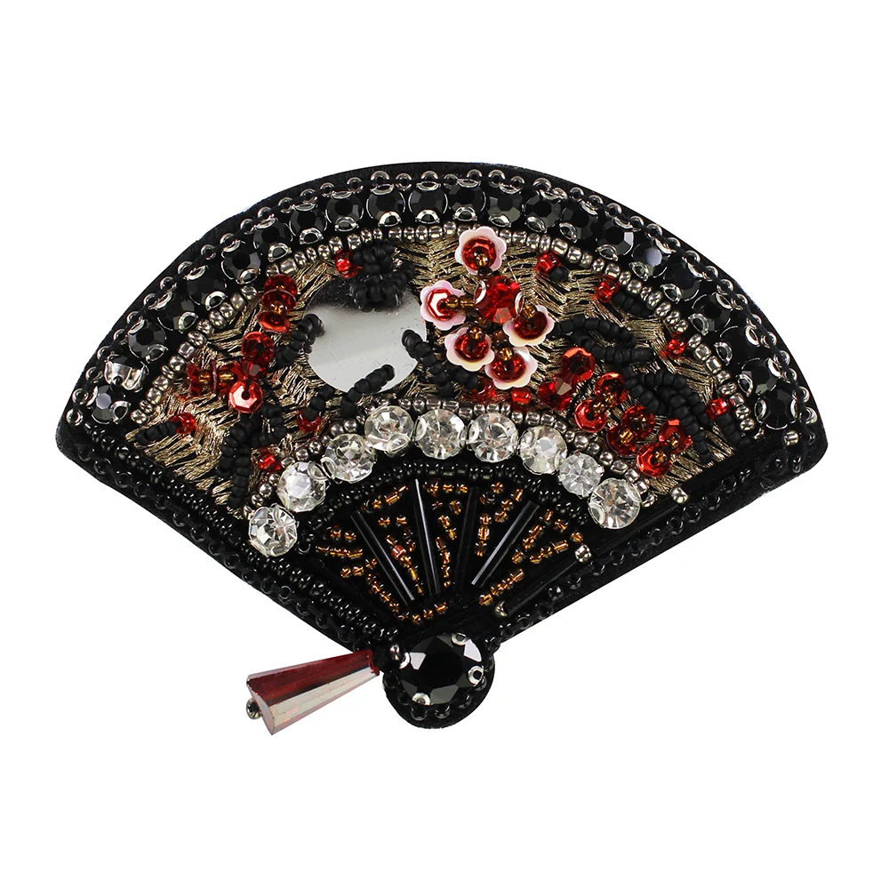 Exquisite Beaded Fan Handmade Rhinestones Sequin Patches for  Shoes Brooches Headscarf Decorated Iron on Badge 5pieces