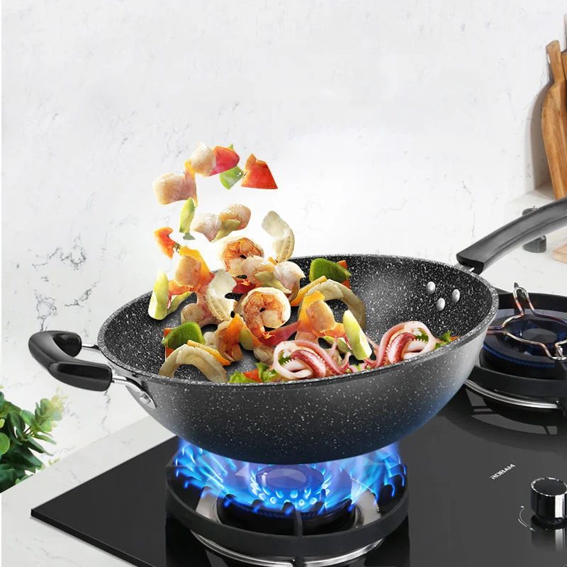 Maifan Stone Wok Non-stick Pan Household Pan Iron Wok No Oily Smoke Cooking Pot with Induction Cooker Gas Stove General Skillet