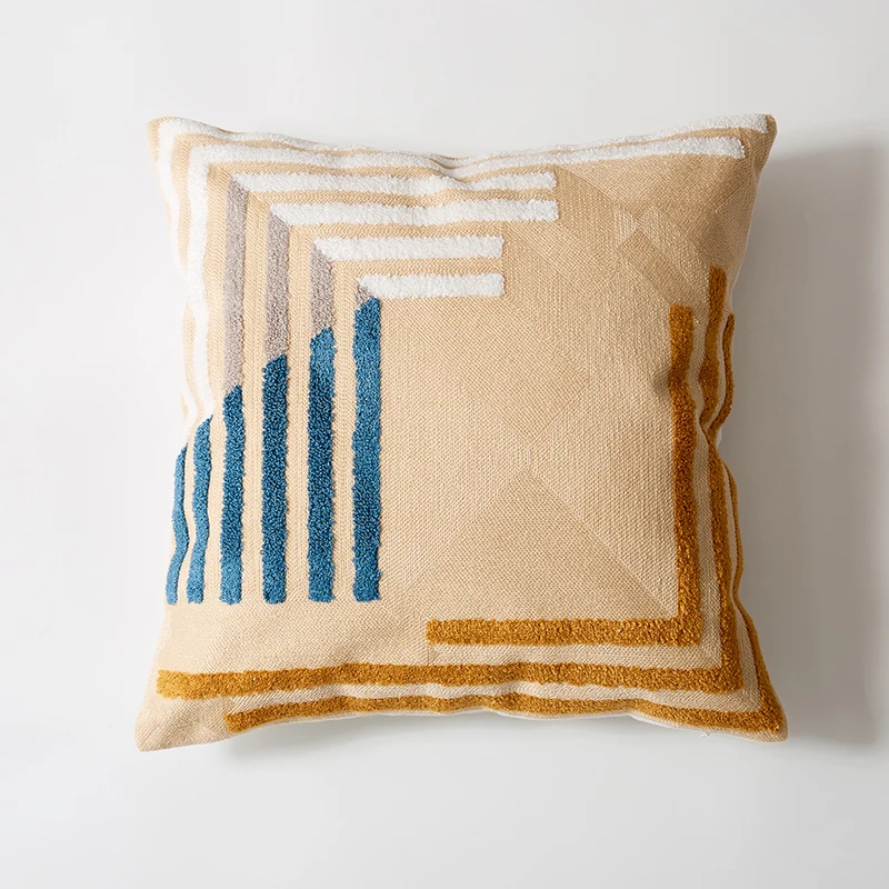 Home Decoration Cushion Cover 45x45cm Abstract Embroidered Square Pillow Cover Color Block Pink Beige Cozy for living room