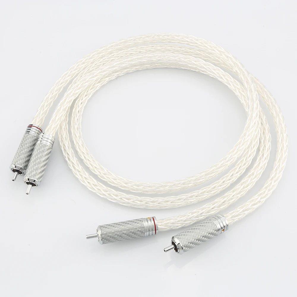 

Hi-End 8AG Silver Plated OCC 16 Strands Audio Cable With Carbon Fiber RCA Plug HIFI Analogue Phono Cable