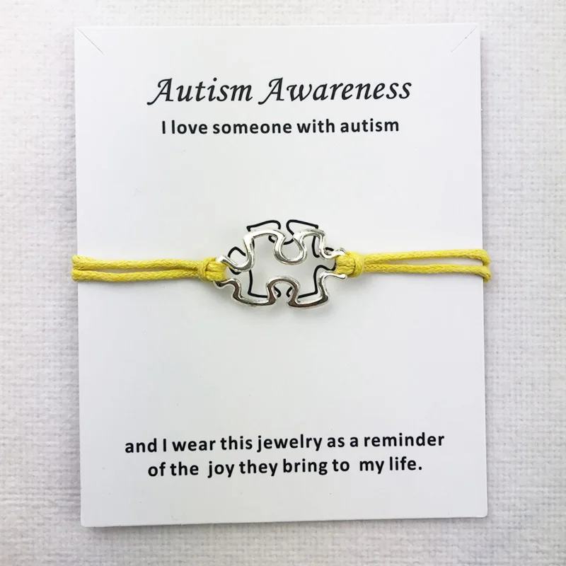 Awareness Autism Charms Cuff Multilayer Red Wax Rope Bracelets Antique Silver Plated Women Men Unisex With Card Bracelet Jewelry image 2