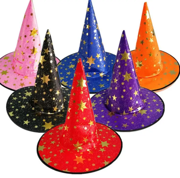 halloween Witch Pointed Cap Costumes party decoration hats Witch Wizard Star hats for kids women wholesale Party Supplies SN3146