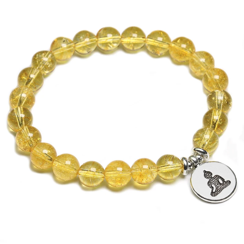 Natural Citrine Stone Meditation Lotus Buddha Pendant Women Bracelet For Men Energy Healing Yoga Handmade Jewelry