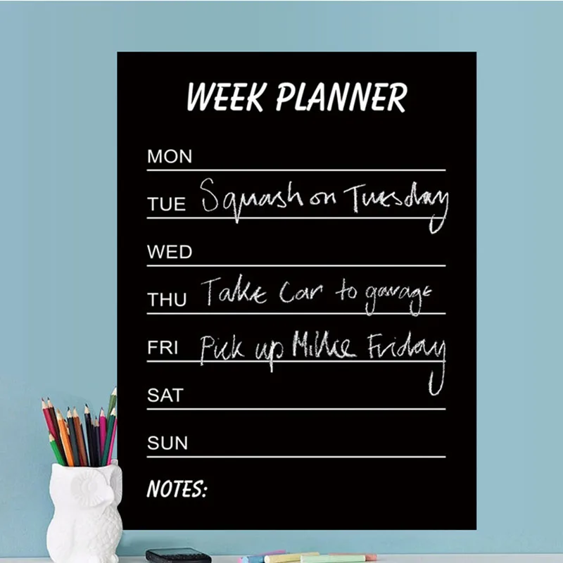 Weekly Plan Wall Sticker With 4Pcs Chalks Removable Blackboard Calendar Decal for Home Office School доска для заметок